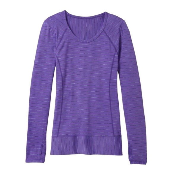 ATHLETA Pop Space Dye Purple Top Shirt Blouse Reflective Blue Gray Pocket Tee - Picture 2 of 12